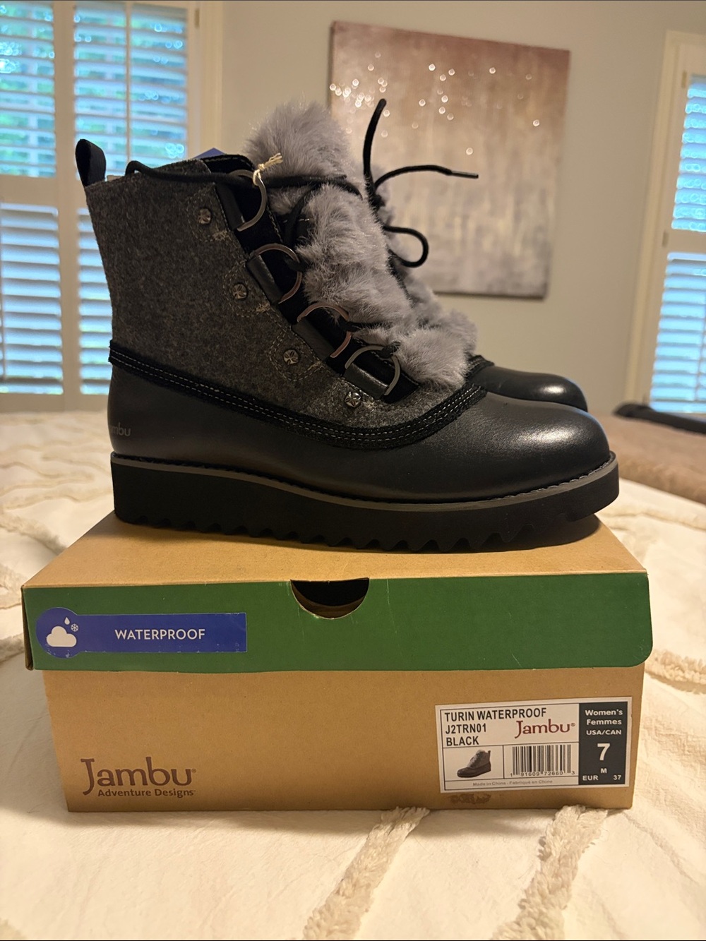 Jambu Women's Black and Gray Faux-Fur Waterproof Winter Boots